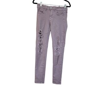 American Eagle Outfitters Woman's Mid Rise Jeggings Taupe Distressed Size 6